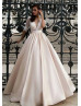 Champagne Lace Satin Wedding Dress Maternity Dress With Pockets